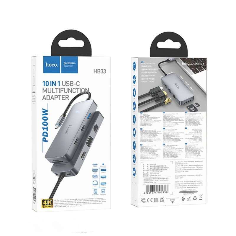 HUB USB-C PD100W 10 IN 1 HB33 DE HOCCO 