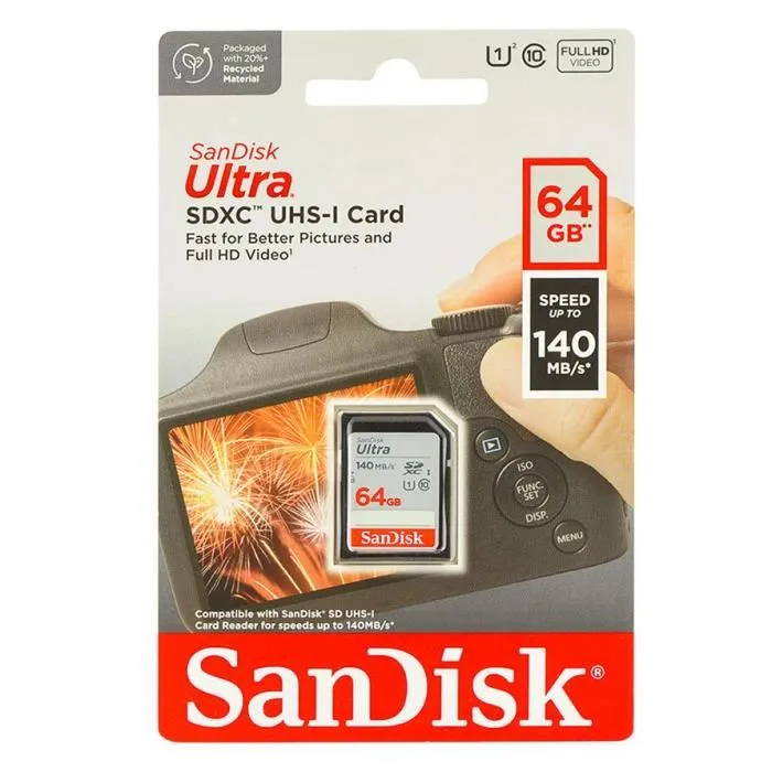 CARTE MEMOIRE SANDISK 64GB ULTRA SDHC UHS-I CARD 